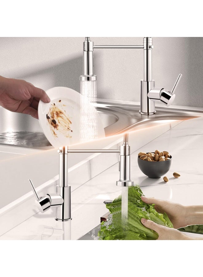 LODROC Spring Kitchen Sink Faucet, extendable 360° rotatable sink fitting, single handle, brushed nickel, Pull Out Sprayer, Modern Stainless Steel Sink Taps for Camper Laundry Utility Rv Wet Bar - Image 5